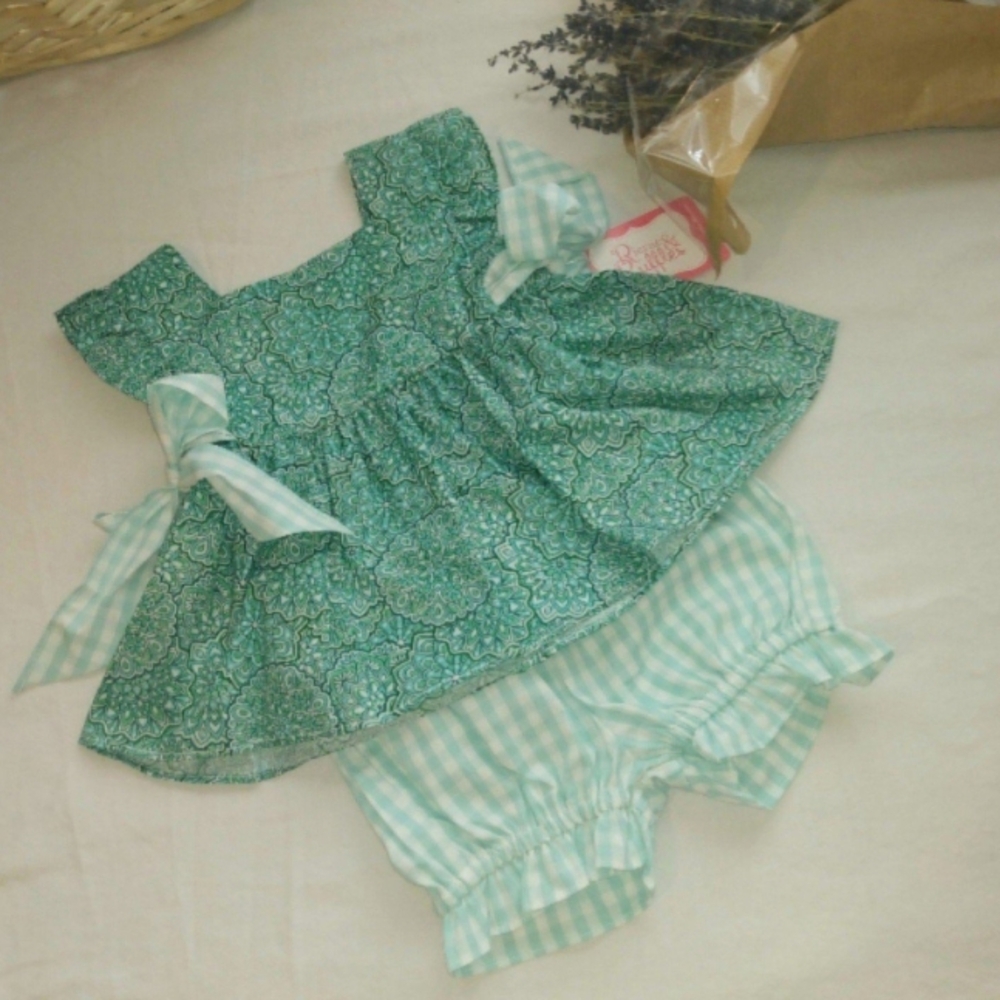 Green Patterned Baby Dress with Bloomers
